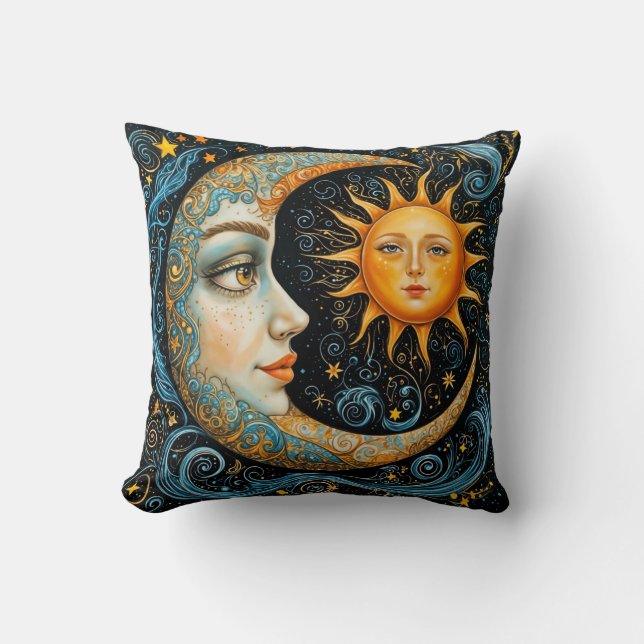 Almofada Sonho Celestial Whimsical: Lua e Sol. (Frente)