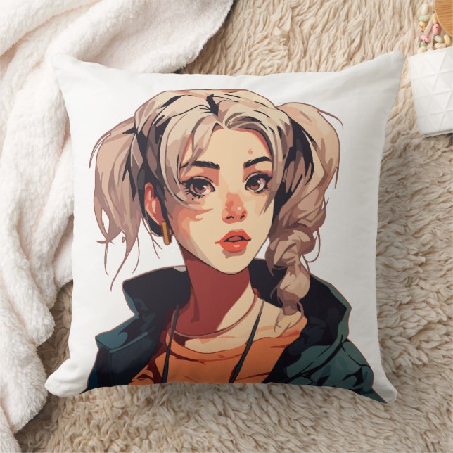 Almofada Sonho de Anime: Beleza de Cabelos Castanhos Claros (Cobertor)