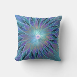 Almofada Sonho de Flor Roxa Azul Arte Fractal Abstrata