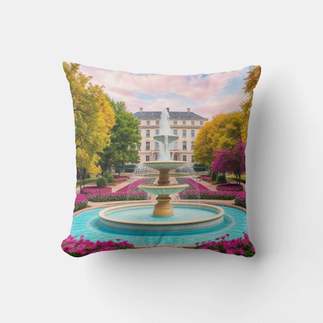 Almofada Sonho de Jardim Escarlate - Fonte Floral (Frente)