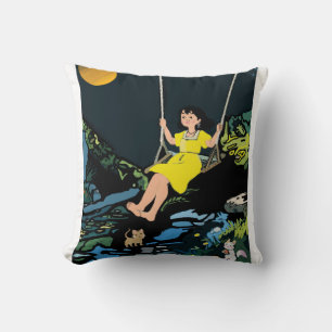Almofada Sonho de Swing à Lua" - Garota Branca em um Swing