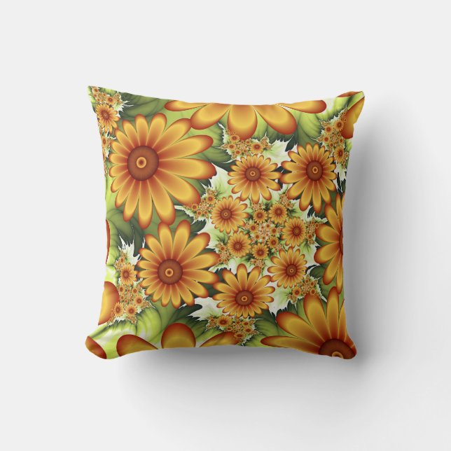 Almofada Sonho Floral, Abstrato moderno floresce Arte Fract (Frente)