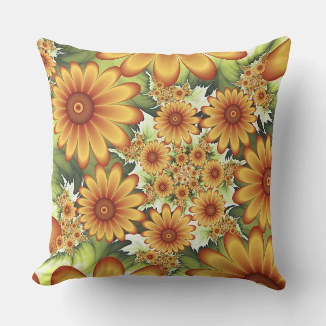Almofada Sonho Floral, Arte Fractal Moderna de Flor Abstrat (Frente)