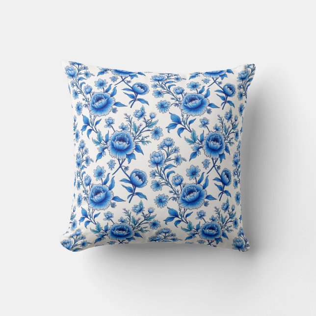 Almofada Sonho Floral Azul e Branco (Frente)