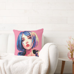 Almofada Sonho Violeta: Garota de Anime com Roupas Elegante