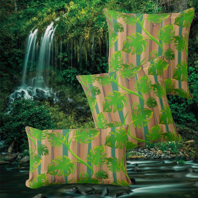 Almofada Sonhos da Floresta Tropical Filodendro Bambu (Tropical dreaming)