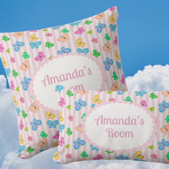 Almofada Sonhos de Borboleta Listra Rosa Personalizada  (Personalize these sweet pillows for someone special!)
