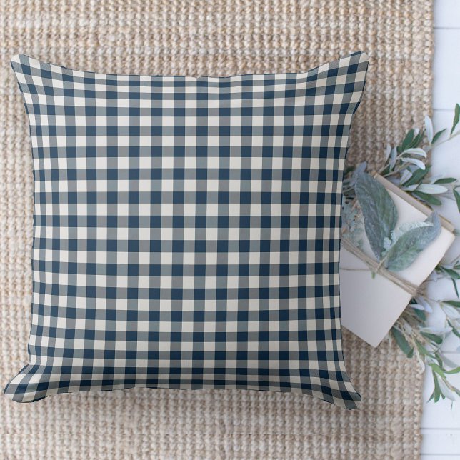 Almofada Soquete De Gingham Azul E Branco Da Moderna Farmho (Modern farmhouse throw pillow blue and white gingham plaid couch pillow )