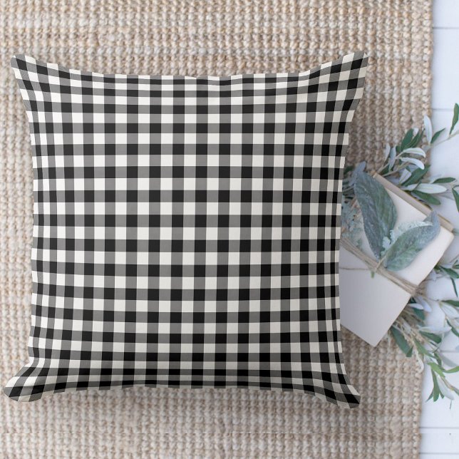 Almofada Soquete de Gingham Preto e Branco da Casa Farmária (throw pillow farmhouse pillows country black and white gingham plaid throw pillow )