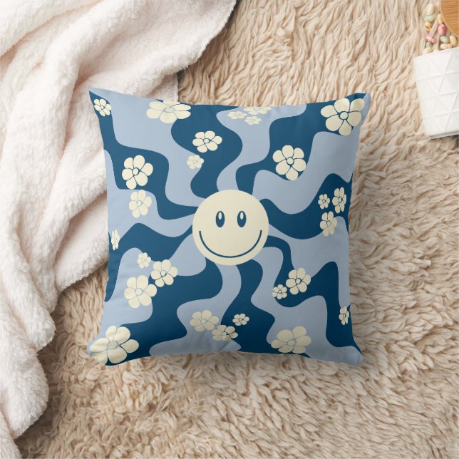 Almofada Sorria - Azul Escuro, Azul Claro e Creme (Cobertor)