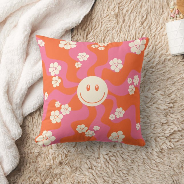 Almofada Sorria - Rosa, Laranja e Creme (Cobertor)