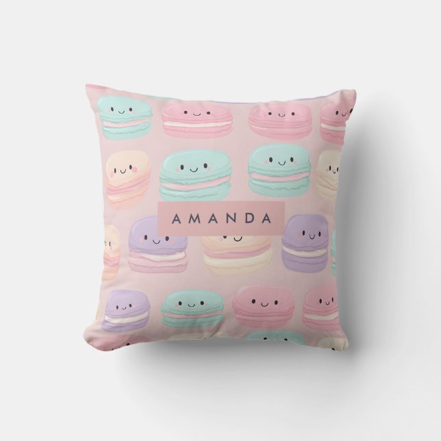 Almofada Sorriso Personalizado de Macaron Pastel Fofo (Frente)