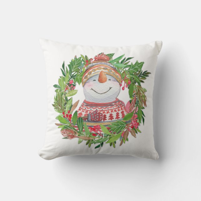 Almofada Sorriso Snowman Wreath Natal (Frente)
