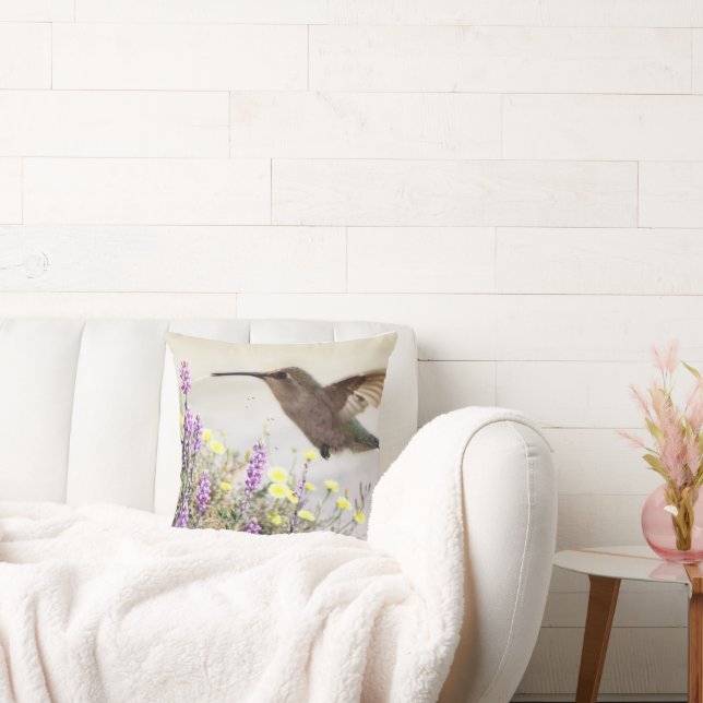 Almofada Sotaque de Arte Digital de Hummingbird e Flores Se (Sofá)
