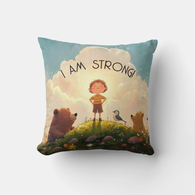 Almofada Sou Forte Afirmação De Meninos (Frente)