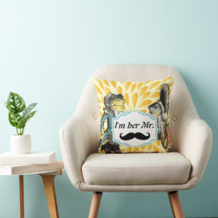 Almofada Sou o Travesseiro Floral de bigode amarelo-mostard