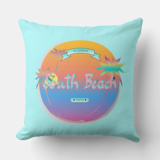 Almofada South Beach, Miami, Flórida com Palms (Frente)
