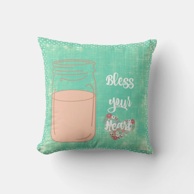 Almofada Southern Bless Your Heart w/Mason Jar (Frente)