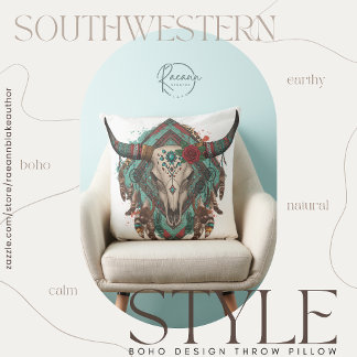 Almofada Southwestern Boho Design Bull Skull Throw Pillow