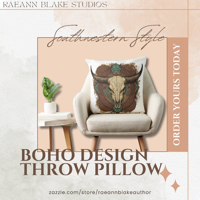 Almofada Southwestern Boho Design Bull Skull Throw Pillow (Criador carregado)