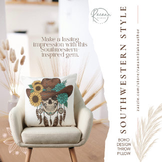 Almofada Southwestern Boho Design Skull Throw Pillow