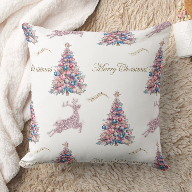 Almofada Sparkling Pastel Christmas Trees and Reindeer  (Cobertor)