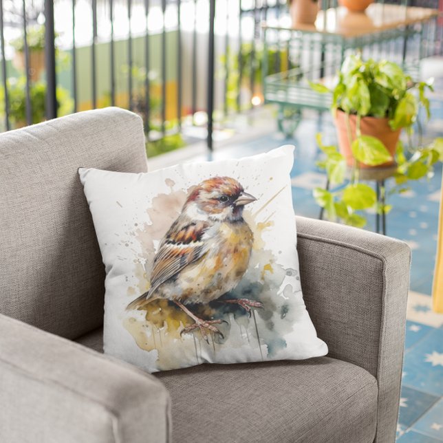 Almofada Sparrow da Aquarela Russa (Criador carregado)