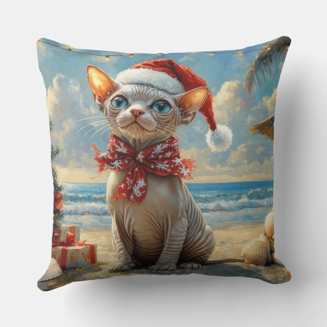 Almofada Sphynx Cat Christmas Vintage Beach (Verso)