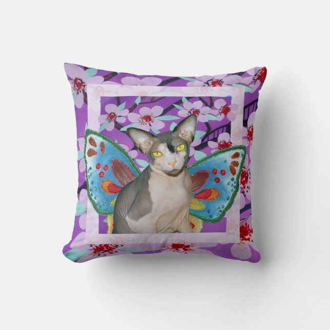 Almofada Sphynx Cat Ninja Fada Flor Roxo (Frente)