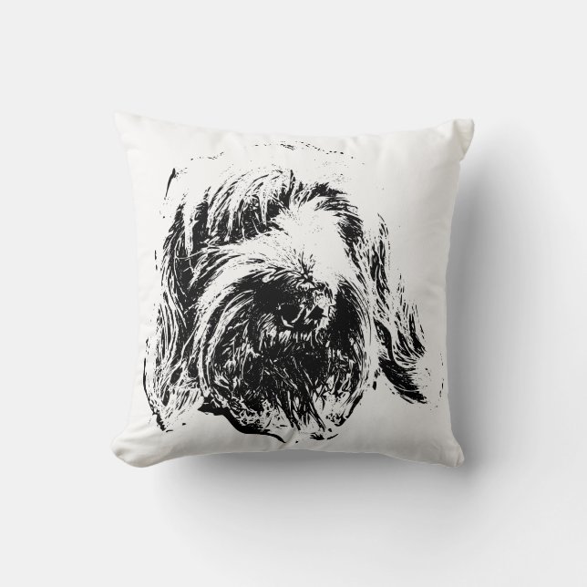 Almofada Spinone Throw Pillow – Black Ink Dog Headshot (Frente)