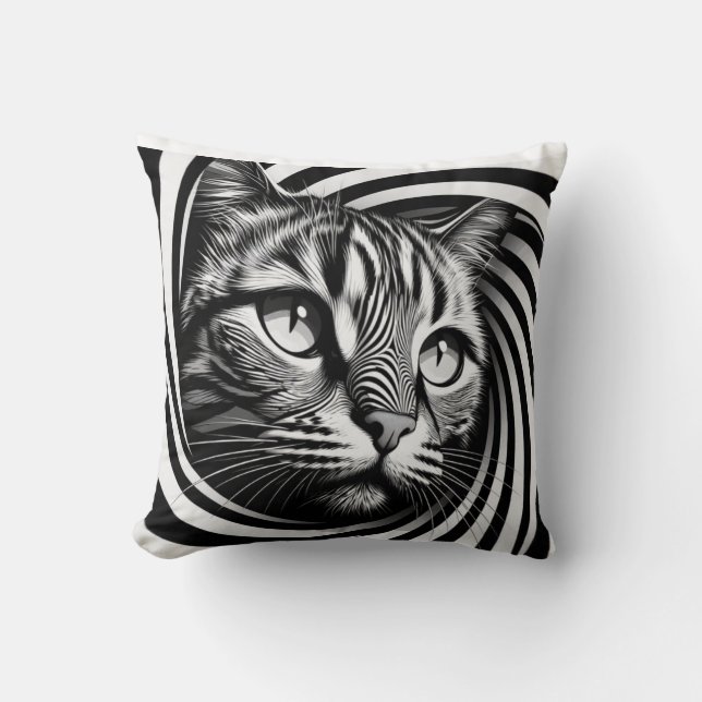 Almofada Spiral Cat Face Cushion – Hypnotic Feline Optical  (Frente)