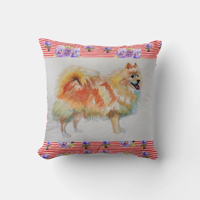 Almofada Spitz alemão Pomeranian Watercolor Pet Dog Cushion (Frente)