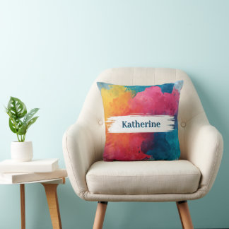 Almofada Splash de Pintor de Aquarela Vibrante com Nome Per