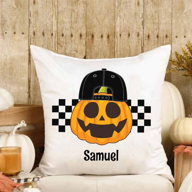Almofada Spookkin Dude Retro Boys Nome Fall Halloween (Spooky Pumpkin Dude Retro Boys Name Fall Halloween Throw Pillow)