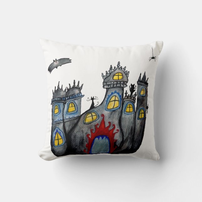 Almofada Spooky Castle Halloween Art Throw Cushion (Frente)