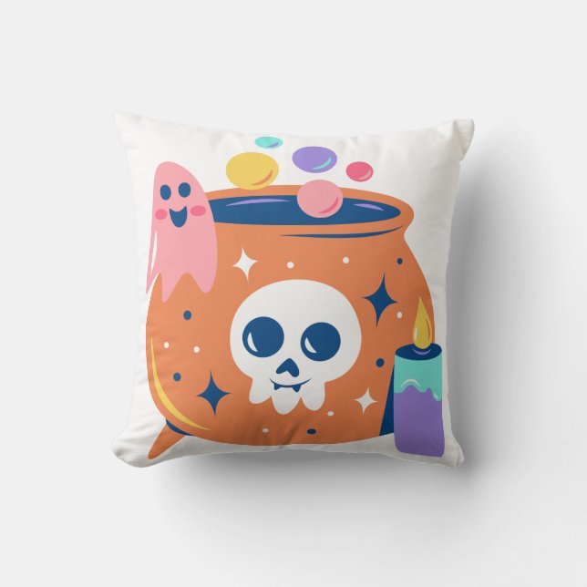 Almofada Spooky Cauldron Ghost Candle Halloween Art Design (Frente)