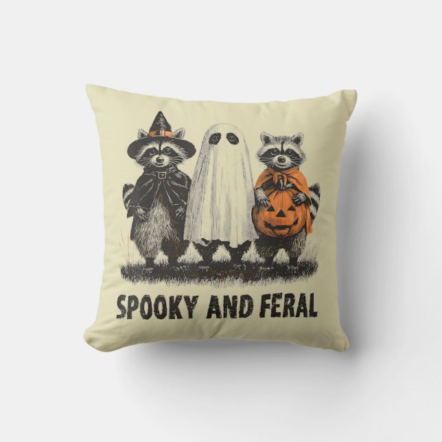 Almofada Spooky E Feral Halloween Cute Raccoon (Frente)
