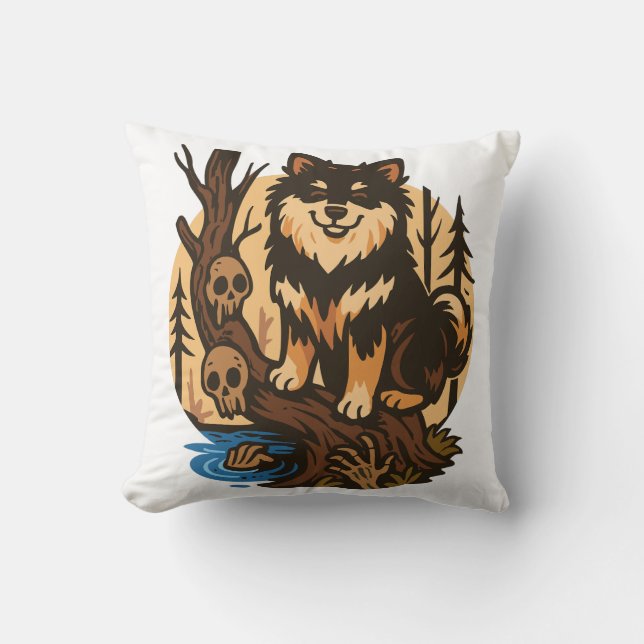 Almofada Spooky Forest Dog with Skulls Horror Art (Frente)
