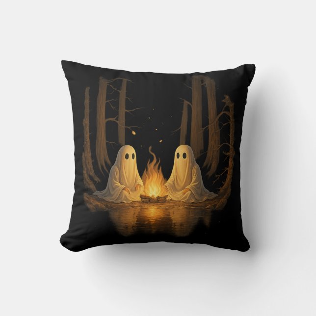Almofada Spooky Ghost Campfire Night Forest Art - Halloween (Frente)