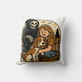 Almofada Spooky Grim Reaper with Girl and Dog Skeleton Art 