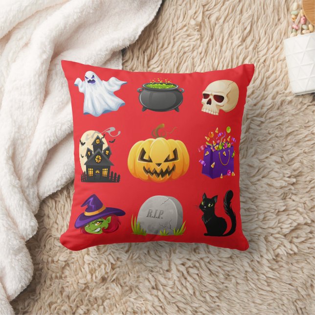 Almofada Spooky Halloween Icons Decorative Throw Pillow (Cobertor)
