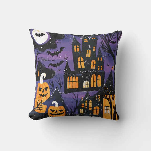 Almofada Spooky Haunted Castle Jack-O-Lantern Halloween (Frente)