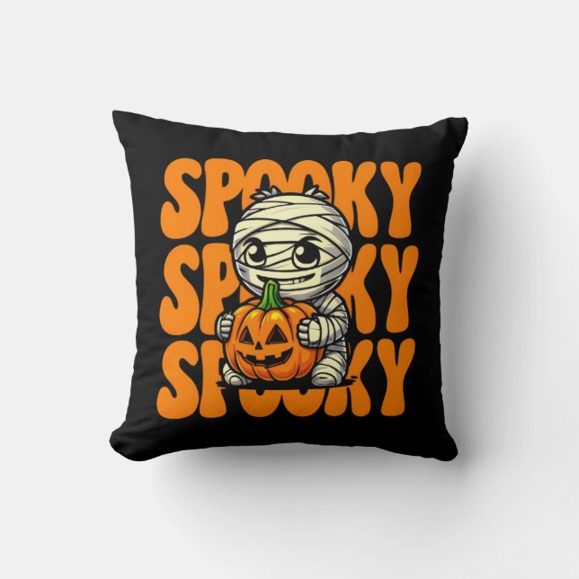 Almofada Spooky Mummy Hugging Pumpkin Halloween (Frente)
