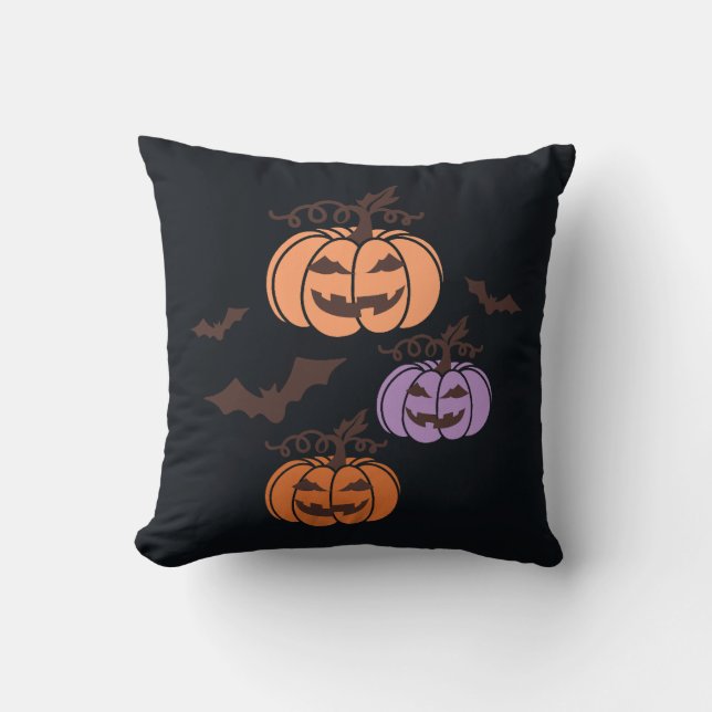 Almofada Spooky Pumpkins Trio Halloween Jack-o’Lantern (Frente)