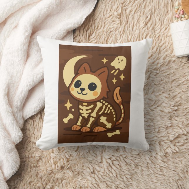 Almofada Spooky Skeleton Cat and Ghost Throw Pillow (Cobertor)