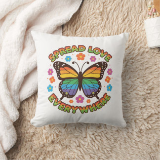 Almofada Spread Love Everywhere – Rainbow Butterfly Quote –