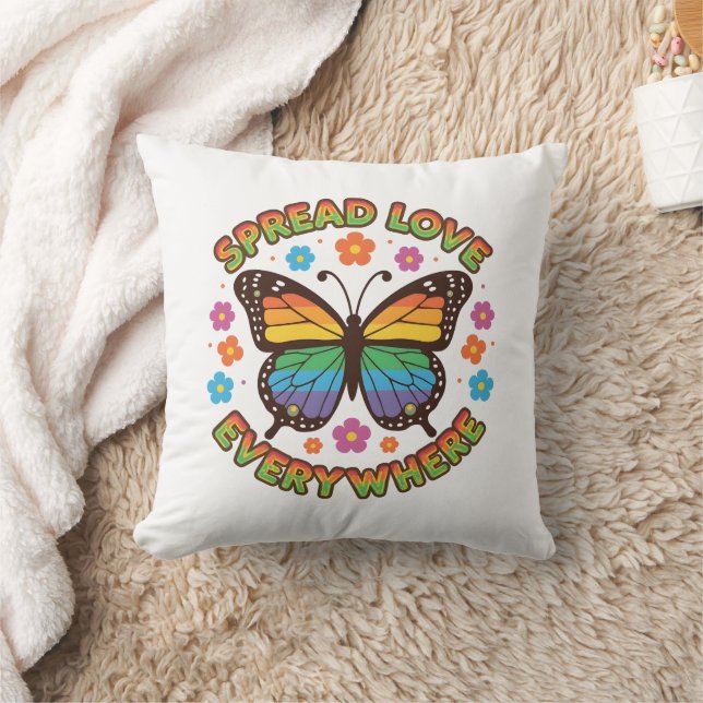 Almofada Spread Love Everywhere – Rainbow Butterfly Quote – (Cobertor)