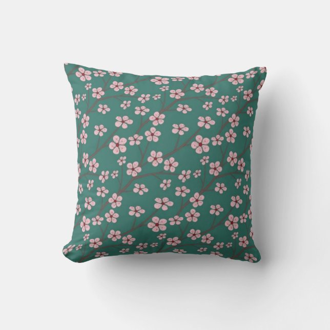 Almofada Spring flowers cherry blossom green seamless (Frente)