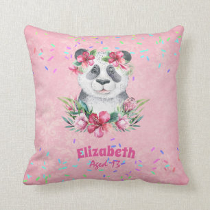 Almofada Sprinkles PANDA BEAR Pink Boho Flowers Meninas Cha