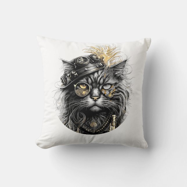 Almofada Sprocket-Paws O Gato Steampunk Funky  (Frente)
